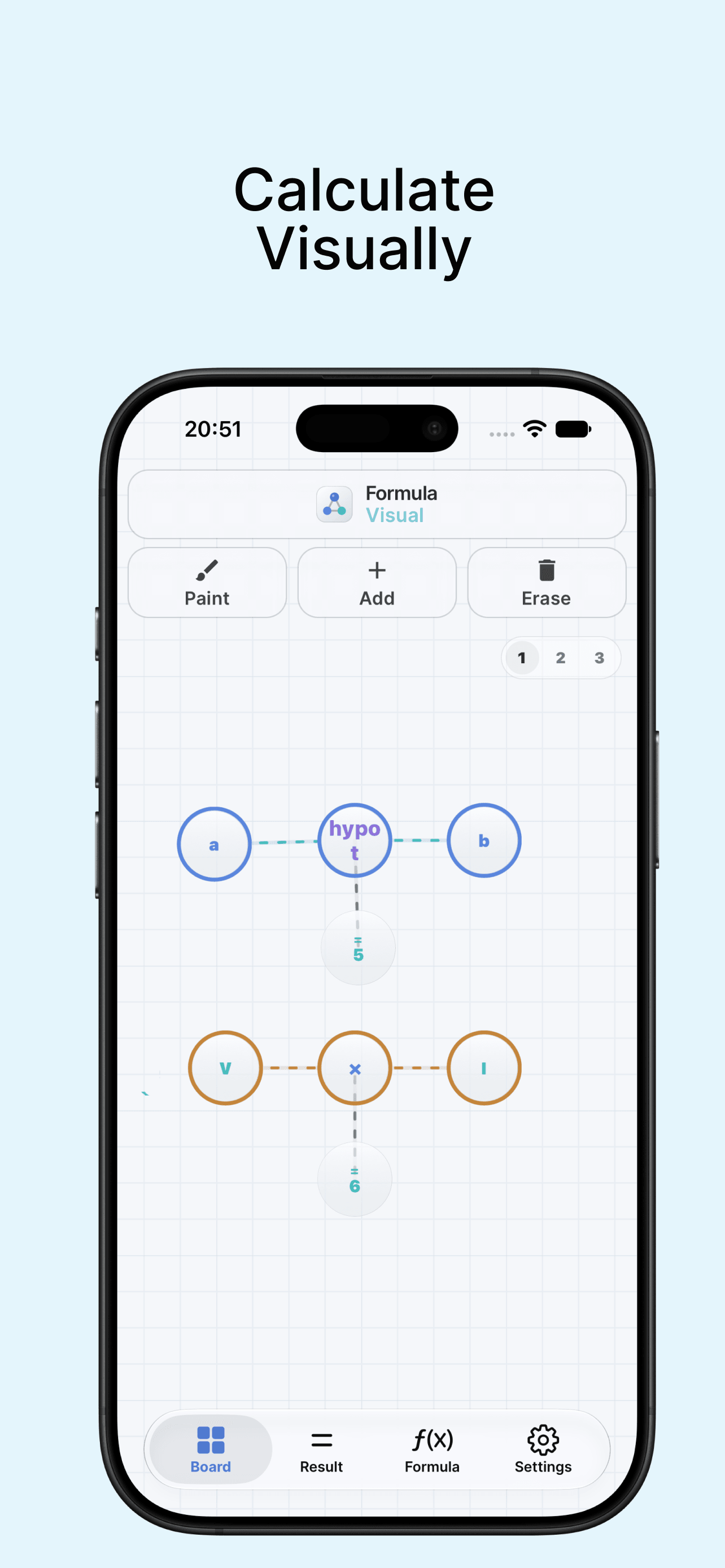Formula Visual board with linked formula bubbles
